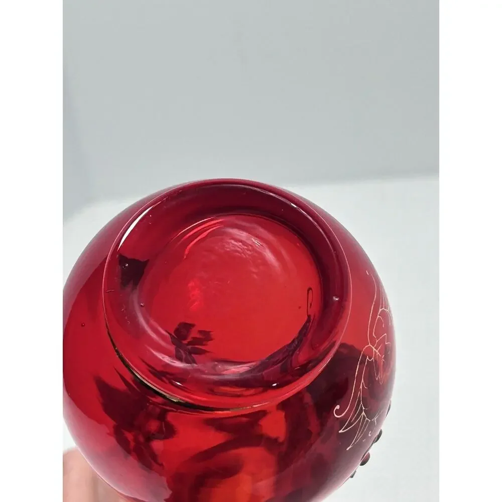 Vintage‎ Japan Emerald Red Bud Vase 8”Gold Gilding Hand Painted Flowers Moriage